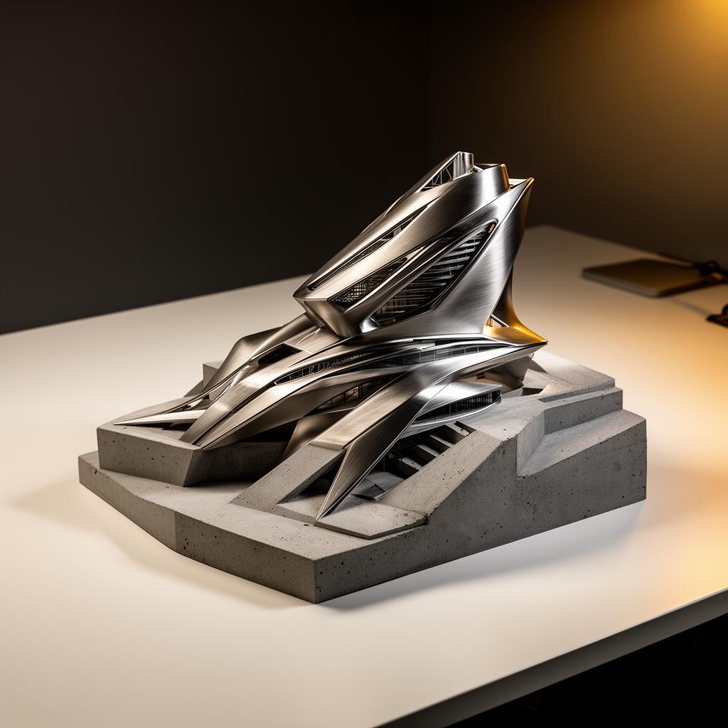 Precision 3D printed architectural model in brushed titanium